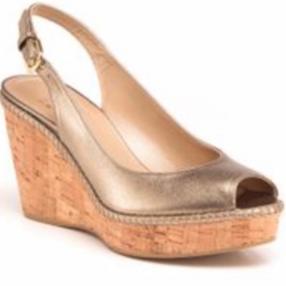 STUART WEITZMAN Jean metallic wedge sandals 8 1/2